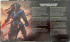 Visual guide to the ten two-color limited archtypes of Commander Masters with incorrect information from Dominaria united.