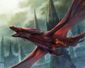 A dragon on Ravnica in service of the Izzet. Art by Dan Scott.