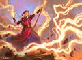 In addition to pyromancy Jaya knows how to use lightning magic.