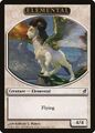 4/4 white Elemental creature token with flying produced by Hoofprints of the Stag