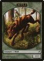 2/2 green Wolf creature token produced by Wren's Run Packmaster