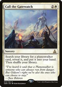 Jace, Chandra, Gideon, and Nissa stand together, gazing at the massive forms of Ulamog and Kozilek in the distance.