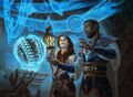 Arlinn asks Teferi for help in investigating the Moonsilver Key.