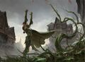 Nissa fights the invasion of Emrakul in Innistrad.