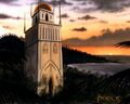 Urza's Tower - Island/Summer version, one of his many early landscapes.