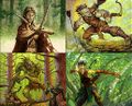 Wirewood elves in various states of mutation. Art by Tony DiTerlizzi, Ron Spears, Mark Tedin, and Alan Pollack.